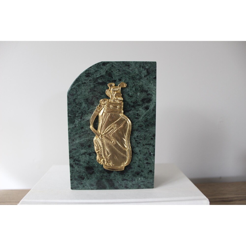 Vintage Green Marble Bookend Heavy Marble Book End Golf Gift Bookshelf Decor